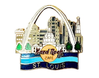 Hard Rock Cafe St Louis Pin | Vintage Open Gateway Arch and Riverfront Enamel Pins | 2000 HRC Memorabilia