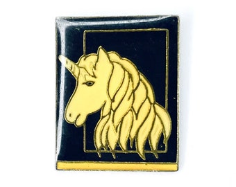 Unicorn Enamel Pin | Vintage Gold, Black, and White Fantasy Pins