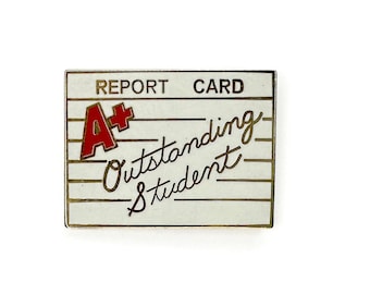 A+ Outstanding Student Pin | Vintage Report Card Hard Enamel Lapel Pins | Education Gift