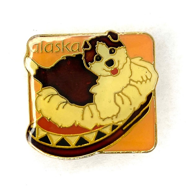 Alaska Dog Pin | Vintage Enamel Lapel Badge | Iditarod Sled Dog | St Bernard Puppy | Eskimo Mukluk Moccasin