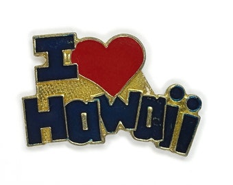 I Love Hawaii Enamel Pin | Vintage Island Lapel Badge, Retro Aloha Travel Souvenir