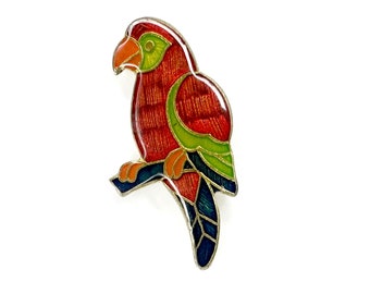 Parrot Pin | Vintage Macaw Enamel Pin | Red and Green Bird