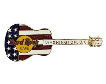 Hard Rock Cafe Washington D.C. Pin | Vintage Hard Enamel Lapel Badge | HRC Stars and Stripes Acoustic Guitar