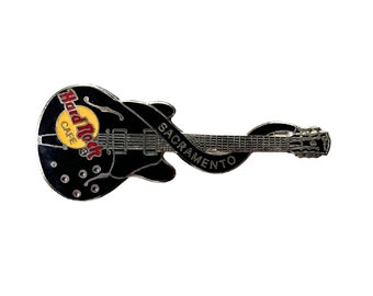 Hard Rock Cafe Sacramento Gibson Guitar Pin | Vintage Roy Orbison Black ES 335 Enamel Souvenir | HRC Logo Memorabilia