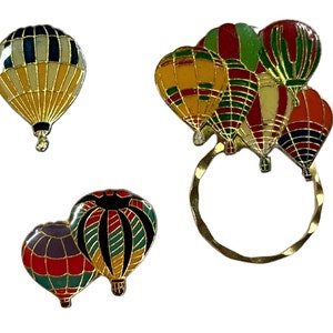 Hot Air Balloon Pins | Vintage Enamel Broochs | Retro Jewelry