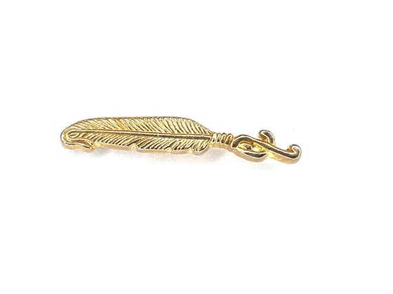Feather Pin | Vintage Quill Gold-Tone Badge - image 1