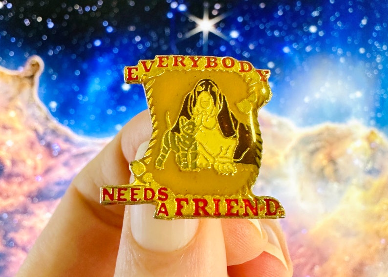 Everybody Needs A Friend Pin Vintage Pet Enamel Badge Dogs and Cats Eighties Pin Man's Best Friend image 3