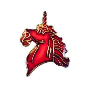 Red Unicorn Pin | Vintage Fantasy Enamel Pins | 1980s Pinback Badge | Gift Idea