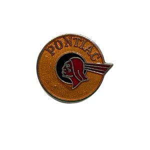 Vintage Pontiac Enamel Pin – Orange & Gold Tone Auto Badge – Native Head Logo – GM Car Collector Lapel Pin