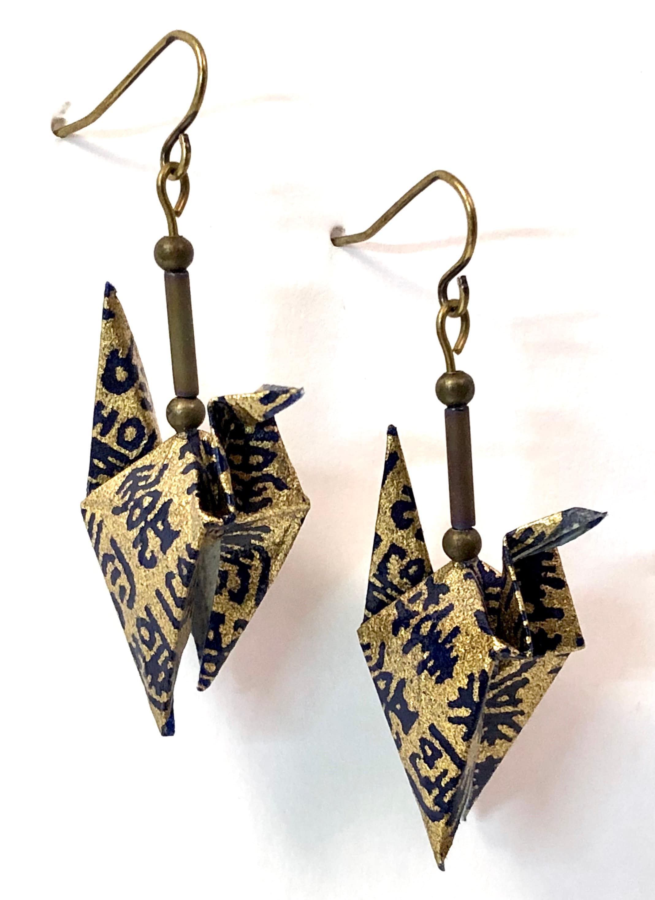 Blue and Gold Origami Inspired Earrings - Etsy