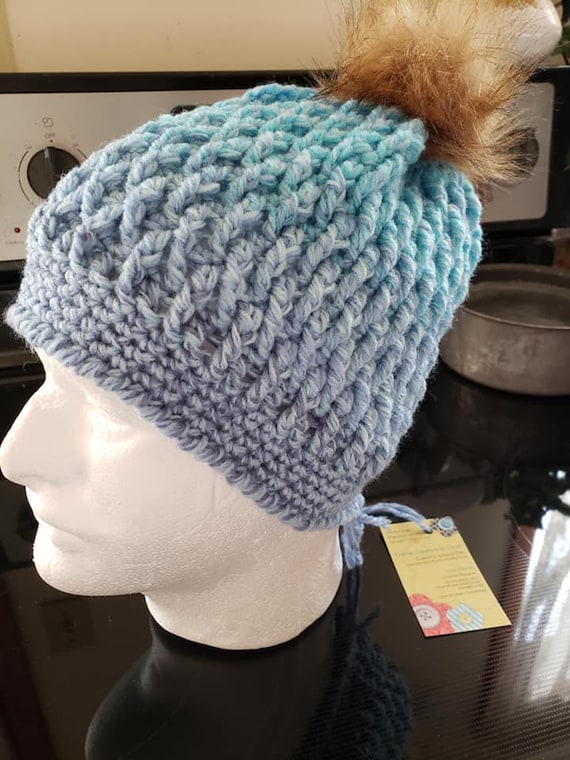 Beanie Cap Beanie With Strings Called Hand Crocheted Textured