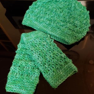 Hand Crocheted Alpaca blend Slouchy Hat and matching fingerless gloves