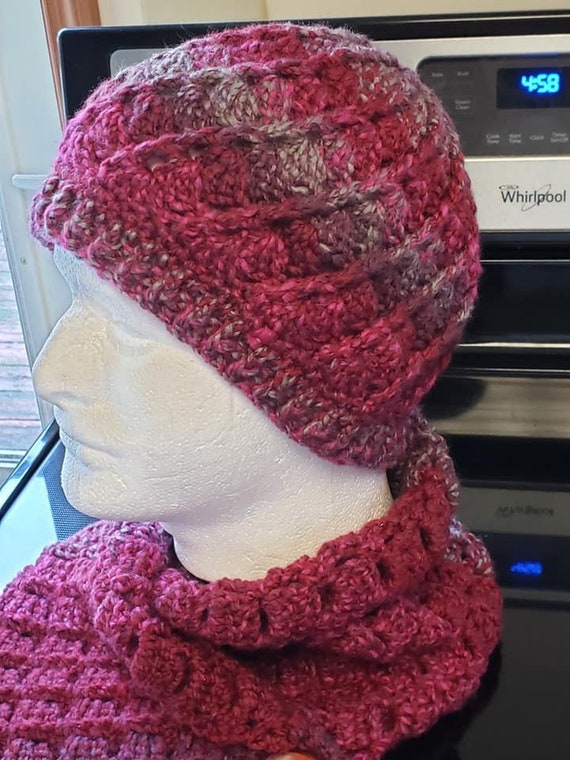 Hand made crocheted beanie NWOT. Multi colored ( red, orange, white) stretchy!! Color Blocked Crochet Beanie main image 2