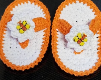 Crocheted Garden Series Butterfly Orange Flip Flops 3 Months