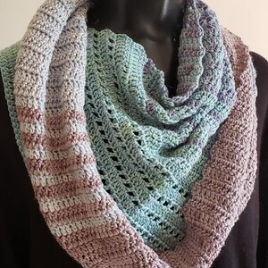 Hand Crocheted Med Weight Wrap / Scarf, multi color blue, green and lavender