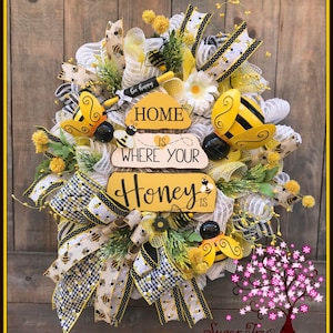 Bee Wreath, Spring Wreath, Summer Wreath, Bee Attachment Wreath Front Door Wreath