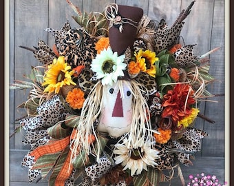 Scarecrow Wreath, Harvest Wreath, Fall Wreath, Autumn Wreath, Autumn Decor, Pumpkin Wreath, Front Door Wreath, Pumpkin Decor