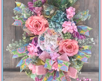 Mothers Day Wreath, Flower Wreath, Mothers Day Gift, Spring Wreath, Front Door Wreath