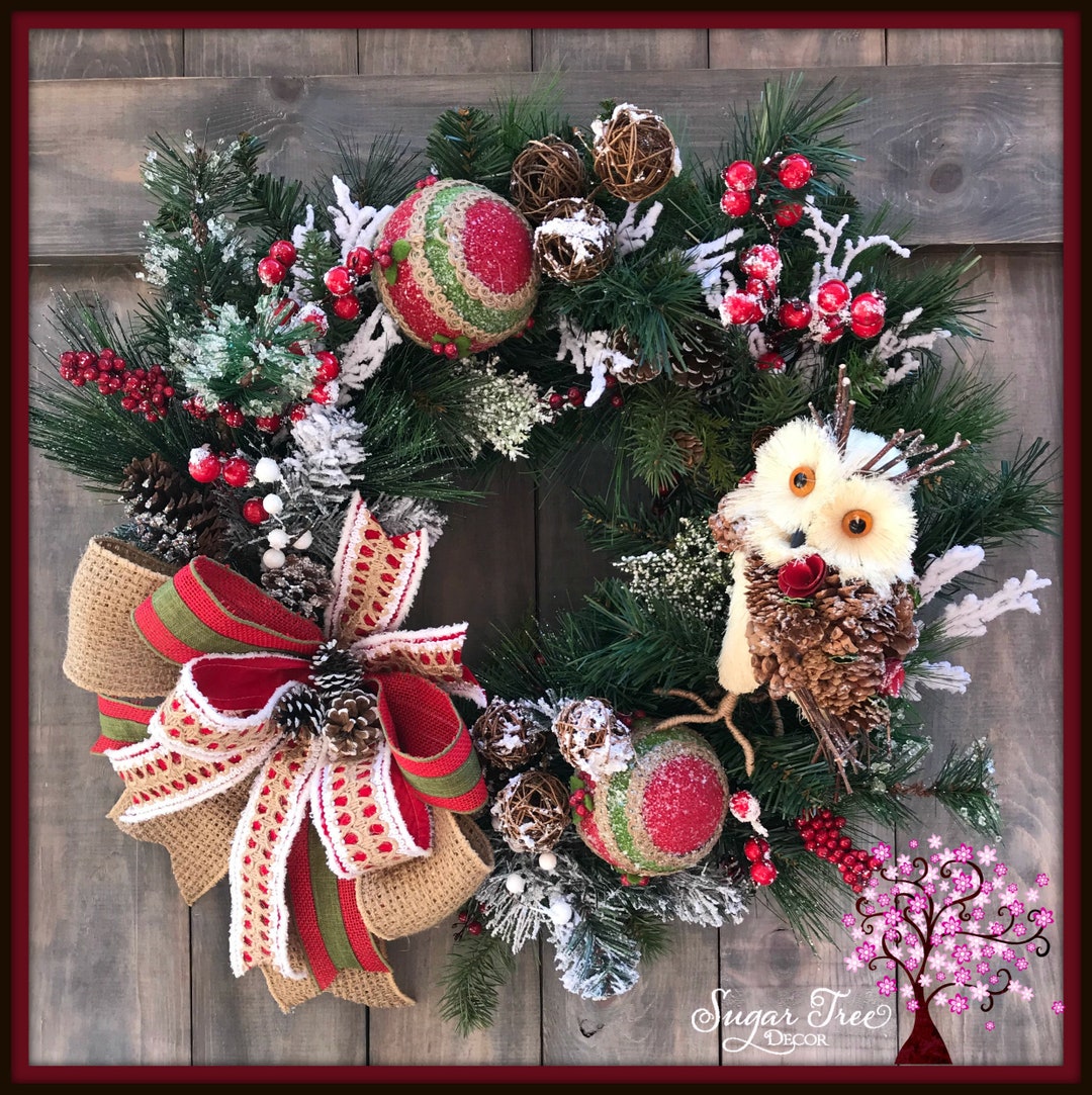 Rustic Christmas Wreath, Christmas Wreath, Owl Wreath, Holiday Wreath ...