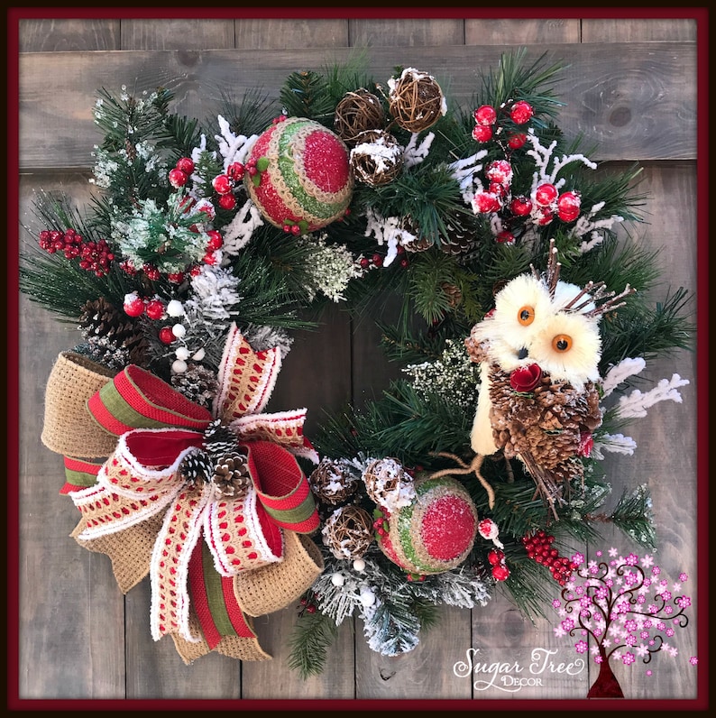 Winter Wreath Christmas Wreath Farmhouse Christmas Rustic Christmas Wreath Holiday Wreath Owl Wreath Door Wreath Farmhouse Wreath