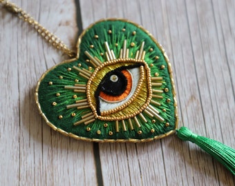 Heart amulet, evil eye, all-seeing eye, handmade.