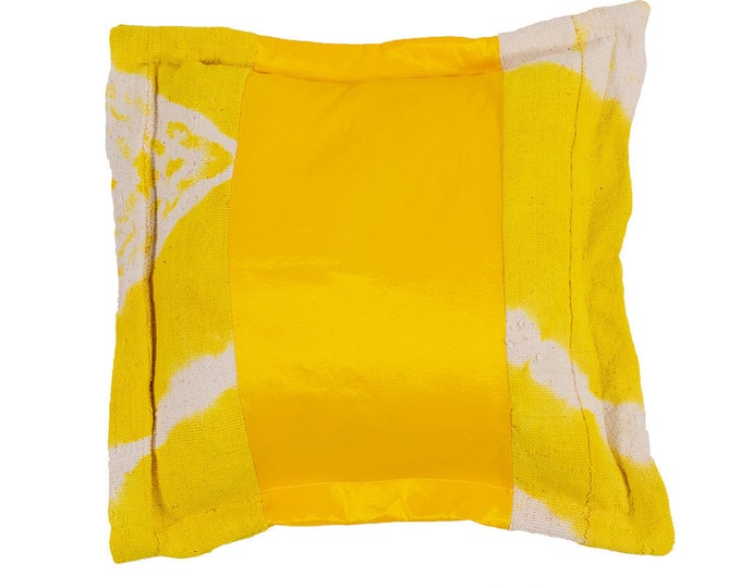 Yellow Taffeta and Golden Mud Cloth Pillow Cover