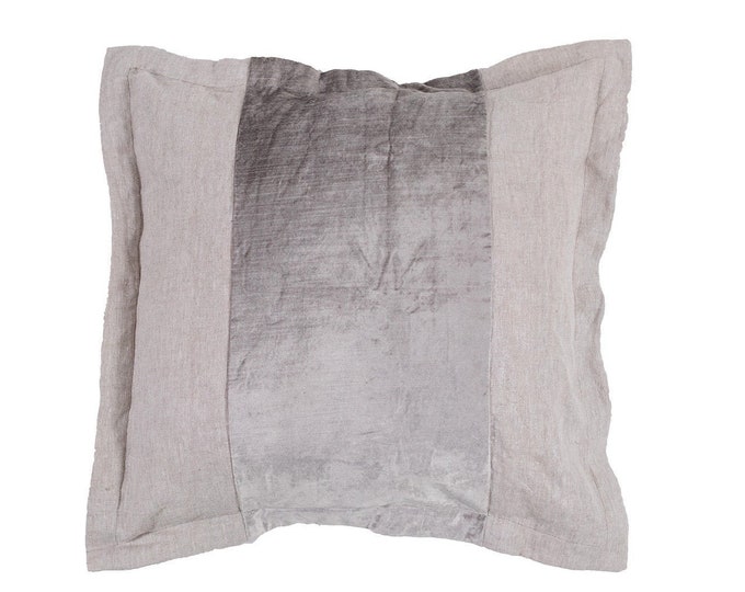 Brilliant Linen and Grey Velvet Pillow Cover