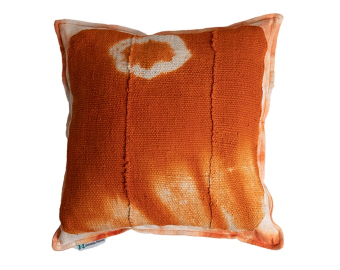 Indigenous Mod Century Pillow Covers - Authentic African Orange Mudcloth - Shibori 100% Linen