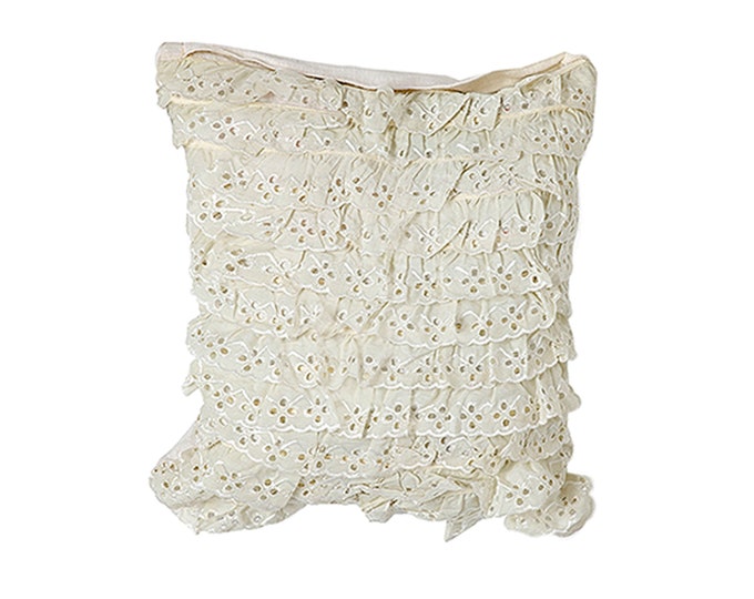 Cascading Ruffles Throw Pillow - 16" x 16" White Crochet Pillow - Western Lace Accent Pillow