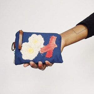 Denim Zipper Pouch - Eggs and Bacon Applique - Key Chain