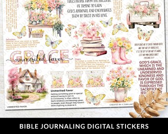 Unverdiente Favor Journaling druckbare Aufkleber Bogen, Journal Bedarf, Planer, Bibel Glaube, Gnade Aufkleber, Schrift, sofort-Download