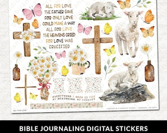 All for Love Easter Bible Journaling Printable Sticker Sheet, Journal Supplies, Bible Faith Art, Planner, Bible Stickers, Instant Download