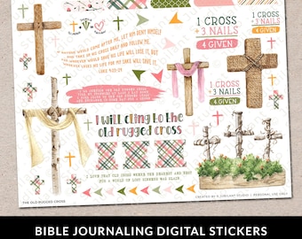 The Old Rugged Cross Easter Bible Journaling Printable Sticker Sheet, Journal Supplies, Bible Faith Art, Bible Stickers, Instant Download