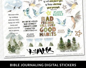 Birds Of A Feather Flock Together, Bible Journaling Stickers Printable, Christian Faith, Bible Study, Planner, Flock Wisely, Bible Stickers