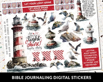 Let Your Light Shine Bible Journaling Stickers Printable, Christian Faith, Bible Study, Planner, Stickers, Bible Margin Art, Bible Tabs