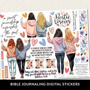 Bestie Bible Journaling Stickers Printable, Christian Faith, Bible Study, Planner, Stickers, Bible Margin Art, Bible Tabs, Bible Study