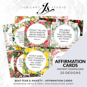 Bibelverse gegen Angst und Sorge | Christliche Schrift Gebetskarten | Affirmationskarten 20er Set | Hohe Qualität | Sofort Download