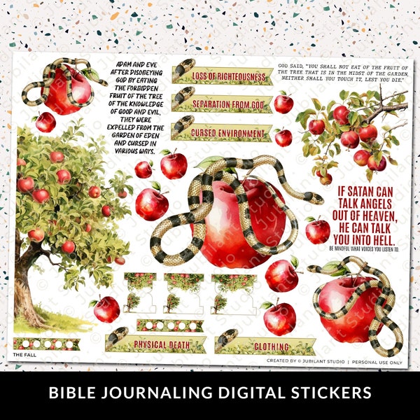 The Fall Bible Journaling Stickers Printable, Christian Faith, Bible Study, Planner, Stickers, Holy Bible Margin Art, Bible Tabs, Genesis