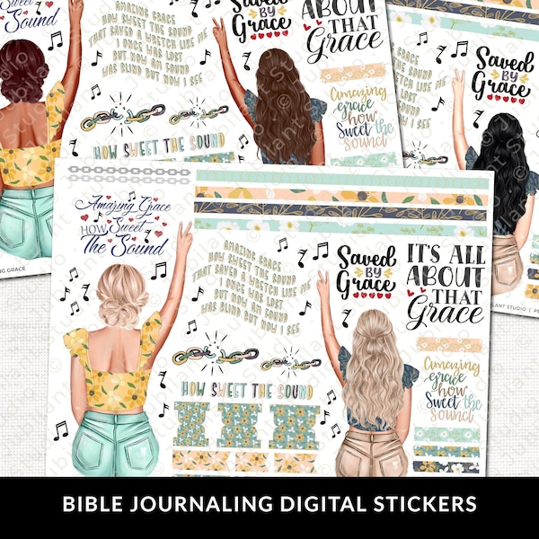 Amazing Grace Bible Journaling Printable Sticker Sheet, Journal Supplies, Bible Faith Art, Planner, Bible Stickers, Instant Download 300DPI