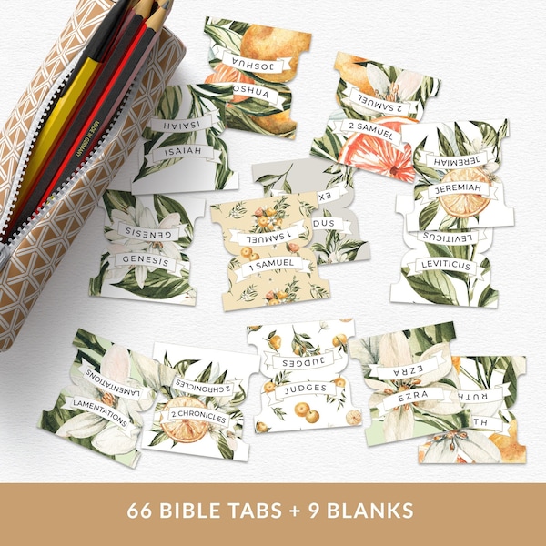 Citrus Love Bible Tabs, Printable Bible Journaling Stickers, Digital Files, All 66 Books | High Resolution | Instant Download