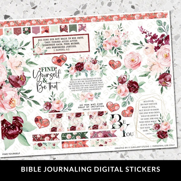 Find Yourself Bible Journaling Stickers Printable, Christian Faith, Bible Study, Planner, Stickers, Bible Margin Art, Bible Tabs, Margin Art