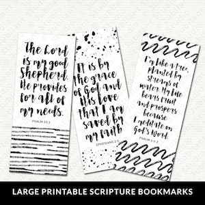 Grandes marcadores de versículos bíblicos imprimíveis de fé – conjunto de 3, diário de arte, estudo bíblico, cartões de escritura, 7 cm x 17 cm, alta qualidade 300 DPI