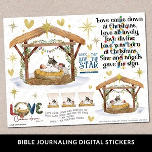 Liebe kam runter Bibel Journaling Aufkleber zum ausdrucken, christlicher Glaube, Bibelarbeit, Planer, Bibel Tabs, Aufkleber, Sofort Download