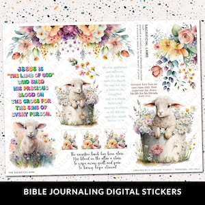 Feuille d'autocollants imprimables pour journalisation de la Bible en agneau du sacrifice, fournitures pour journaux, art biblique et religieux, agenda, autocollants bibliques, téléchargement immédiat