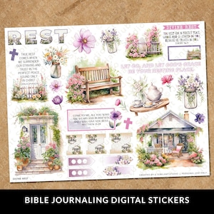 Folha de adesivos para impressão do diário bíblico Divine Rest, suprimentos para diário, planejador, fé bíblica, adesivos bíblicos, escritura, download instantâneo