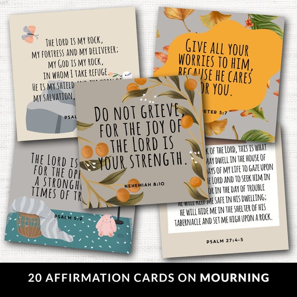 20 Affirmation Cards on Mourning | Christian Scripture Prayer Cards | Bible | Affirmation cards set of 20 | High Quality | Instant Download