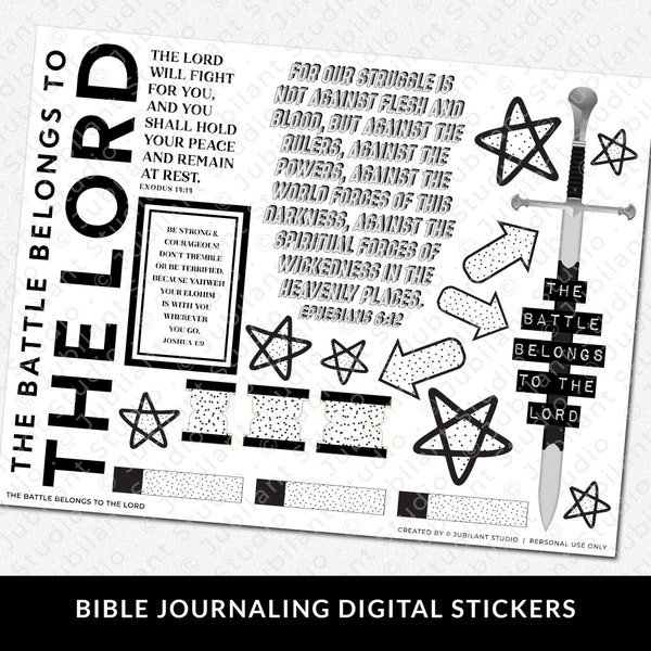 The Battle Belongs To The Lord Bible Journaling Stickers Printable, Christian Faith, Bible Study, Planner, Bible Stickers, Digital File