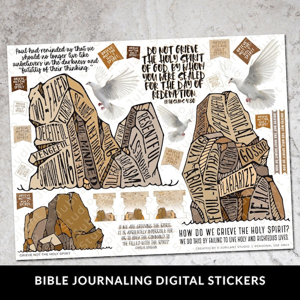 Grieve Not The Holy Spirit Bible Journaling Stickers Printable, Helper, Christian Faith, Bible Study, Planner, Bible Stickers, Margin Arts