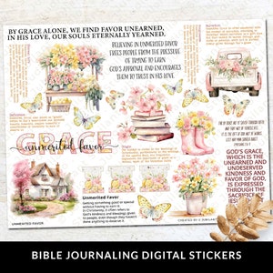 Onverdiende gunst Journaling afdrukbaar stickervel, tijdschriftbenodigdheden, planner, Bible Faith, genadestickers, schrift, direct downloaden