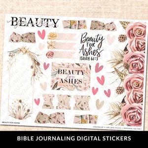 Beauty for Ash Bijbeljournaalstickers afdrukbaar, Jesaja 61:3, christelijk geloof, Bijbelstudie, planner, Bijbelstickers, direct downloaden